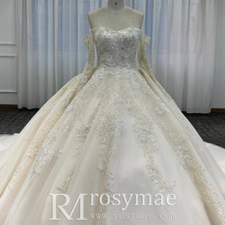 Off the Shoulder Ball Gown Wedding Dress with Long Sleeves