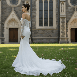 Off the Shoulder Long Sleeve Mermaid Wedding Dress - Rosymae