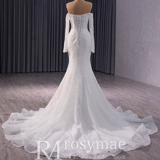 Off the Shoulder Long Sleeve Mermaid Wedding Dress - Rosymae