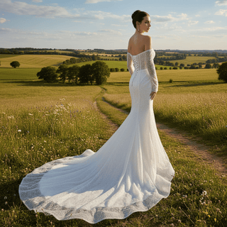 Off the Shoulder Long Sleeve Mermaid Wedding Dress - Rosymae