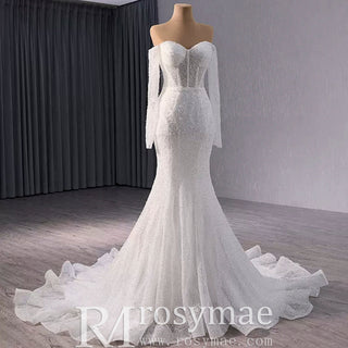 Off the Shoulder Long Sleeve Mermaid Wedding Dress - Rosymae