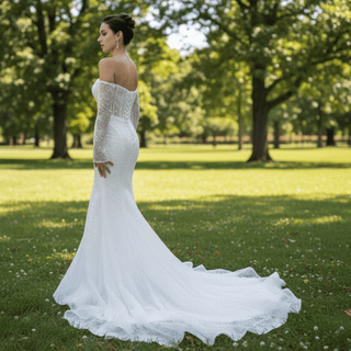 Off the Shoulder Long Sleeve Mermaid Wedding Dress - Rosymae