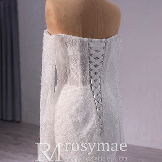 Off the Shoulder Long Sleeve Mermaid Wedding Dress - Rosymae