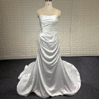 Off the Shoulder Long Sleeve Simple Ruched Wedding Dress Plus Size - Rosymae