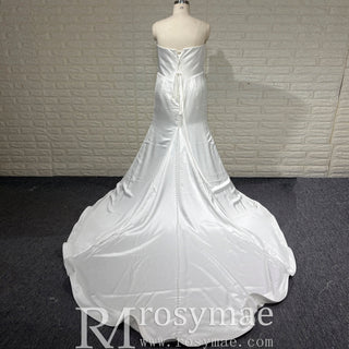 Off the Shoulder Long Sleeve Simple Ruched Wedding Dress Plus Size - Rosymae