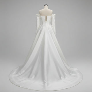 Off the Shoulder Long Sleeve Wedding Dress with Boat-neck - Rosymae