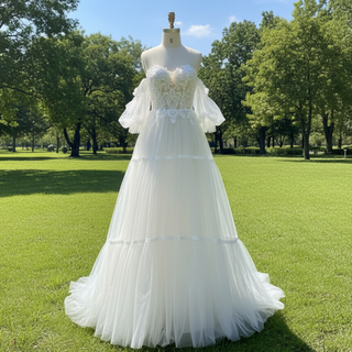 Sweetheart Neckline Wedding Dress with Off Shoulder Long Sleeve