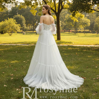 Sweetheart Neckline Wedding Dress with Off Shoulder Long Sleeve