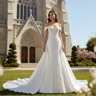 Vintage Mermaid Satin Wedding Dresses with Detachable Skirt