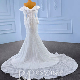 Off the Shoulder Mermaid Wedding Dress with Long Sleeves - Rosymae