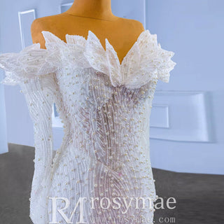 Off the Shoulder Mermaid Wedding Dress with Long Sleeves - Rosymae