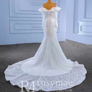 Off the Shoulder Mermaid Wedding Dress with Long Sleeves - Rosymae