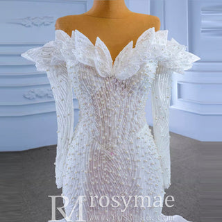 Off the Shoulder Mermaid Wedding Dress with Long Sleeves - Rosymae