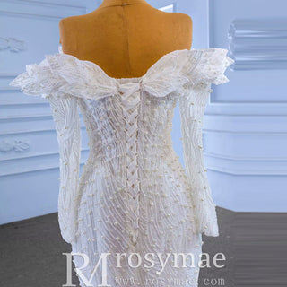 Off the Shoulder Mermaid Wedding Dress with Long Sleeves - Rosymae