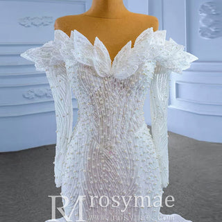 Off the Shoulder Mermaid Wedding Dress with Long Sleeves - Rosymae