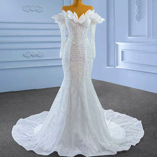 Off the Shoulder Mermaid Wedding Dress with Long Sleeves - Rosymae