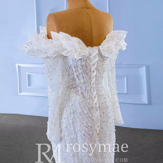 Off the Shoulder Mermaid Wedding Dress with Long Sleeves - Rosymae