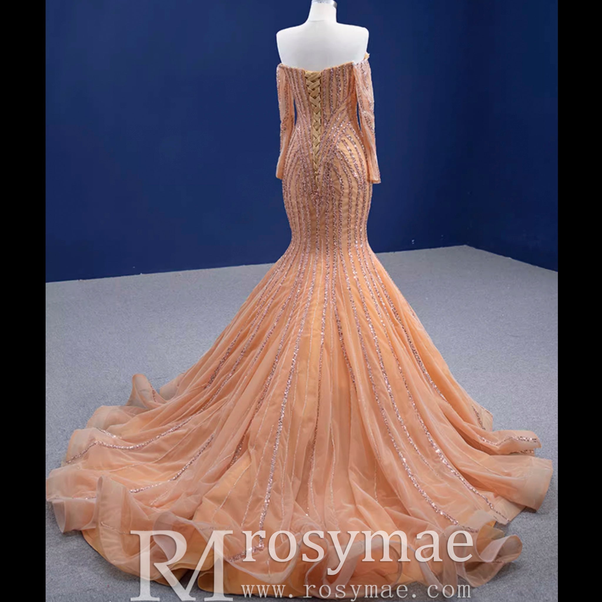 Off the Shoulder Pageant Dress Mermaid Wedding Dress with Long Sleeve - Rosymae
