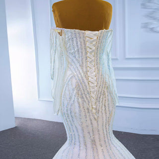 Off the Shoulder Pageant Dress Mermaid Wedding Dress with Long Sleeve - Rosymae