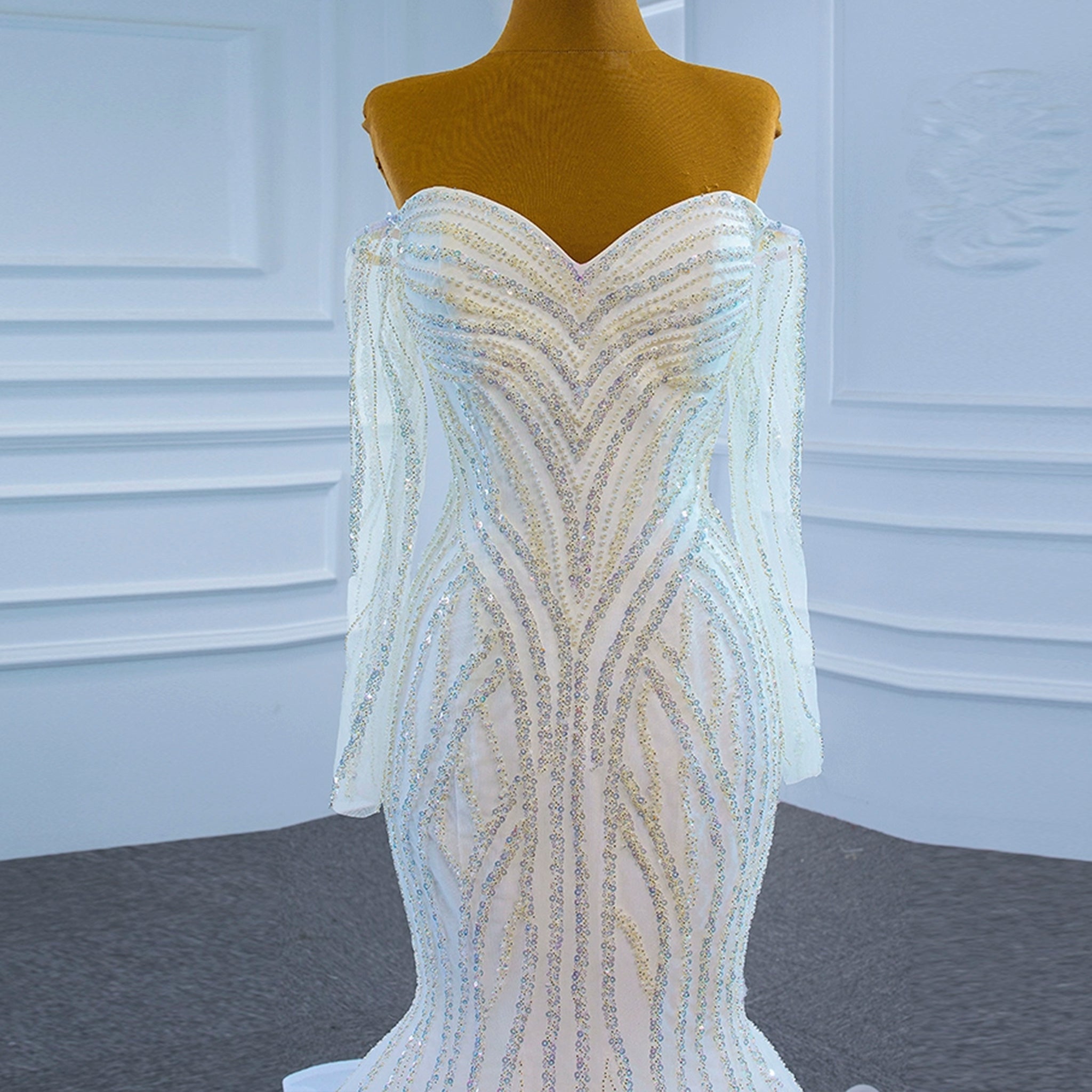 Off the Shoulder Pageant Dress Mermaid Wedding Dress with Long Sleeve - Rosymae