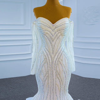 Off the Shoulder Pageant Dress Mermaid Wedding Dress with Long Sleeve - Rosymae
