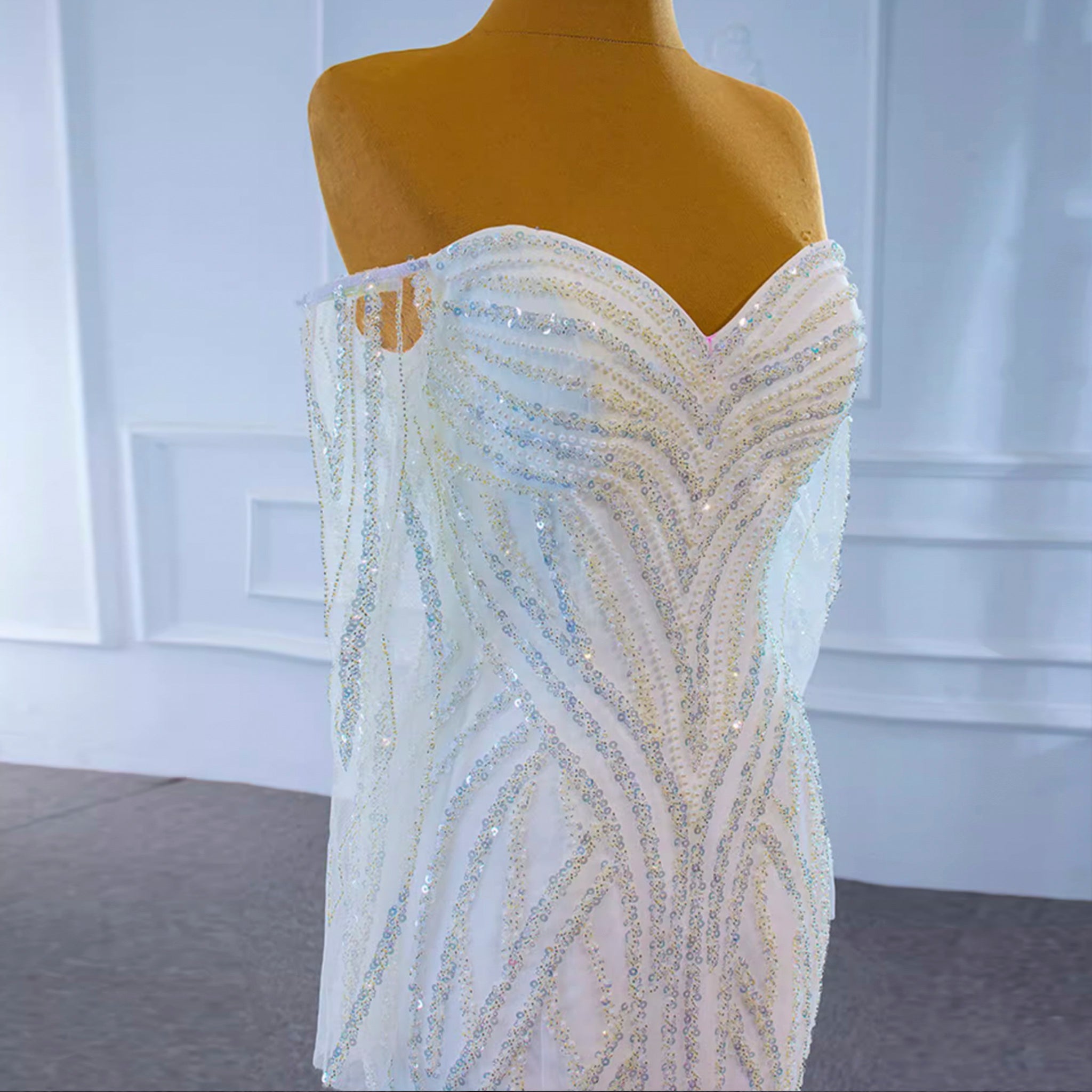 Off the Shoulder Pageant Dress Mermaid Wedding Dress with Long Sleeve - Rosymae