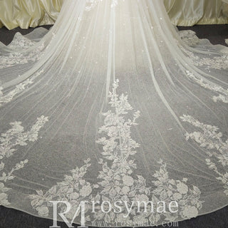 Off the Shoulder Pale Yellow Sparkly Wedding Dress with Long Train - Rosymae
