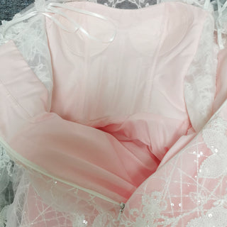 Off the Shoulder A-line Pink Wedding Dress with Floral Lace