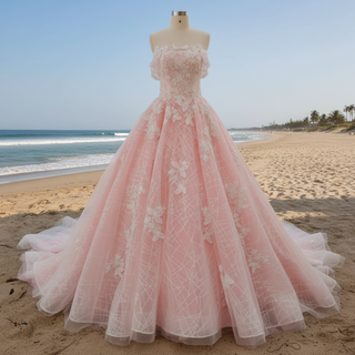A-line Pink Sparkly Wedding Dress 