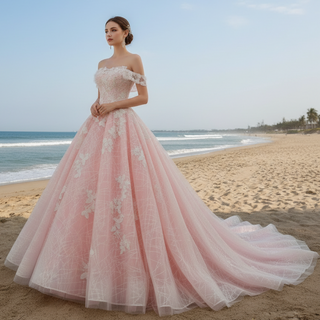 A-line Pink Sparkly Wedding Dress 
