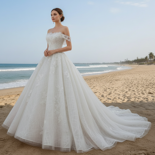 A-line White Sparkly Wedding Dress 