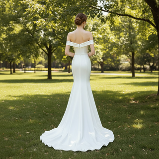 Simple Satin Mermaid Beach Wedding Dress with Off the Shoulder