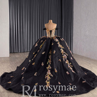 Off the Shoulder Puffy Black Quinceanera Dress For Sweet 15 16 Girls