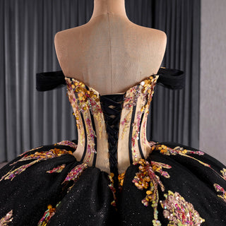 Off the Shoulder Puffy Black Quinceanera Dress For Sweet 15 16 Girls