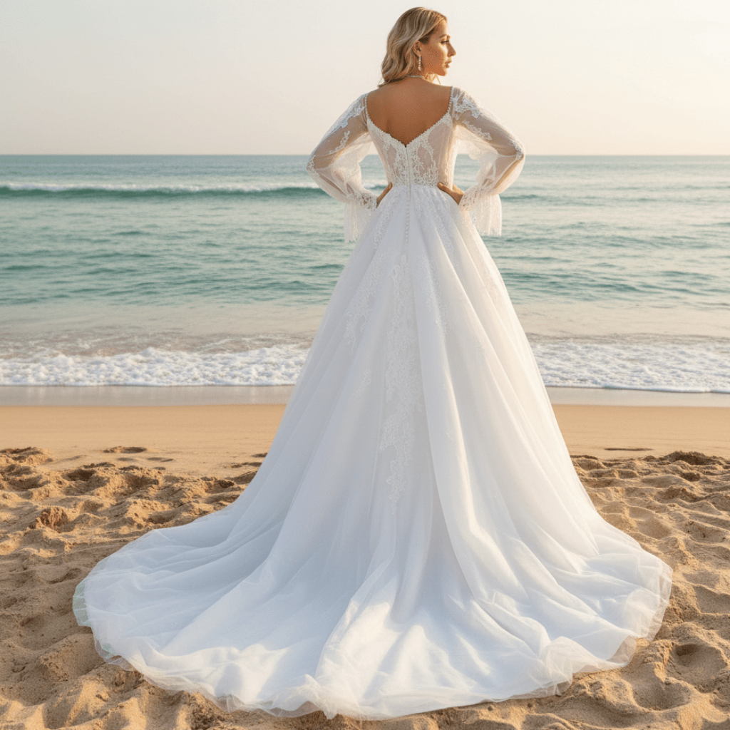 Off The Shoulder Puffy Long Sleeve Wedding Dress Bridal Gown - Rosymae
