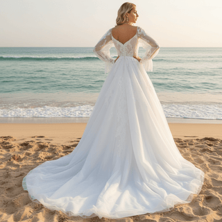 Off The Shoulder Puffy Long Sleeve Wedding Dress Bridal Gown - Rosymae