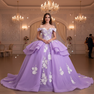Elegant & Luxury Off Shoulder Glitter Ballgown Purple Quinceanera Dresses