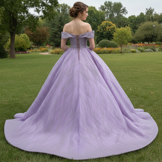 Sparkly Elegant Ball Gown Purple Wedding Dress with Off the Shoulder
