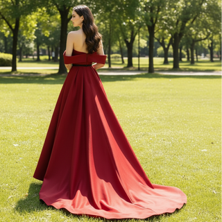 Off the Shoulder Satin Brown Wedding Dress Party Gowns