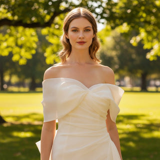 Off the Shoulder Ruched Organza Wedding Dresses - Rosymae