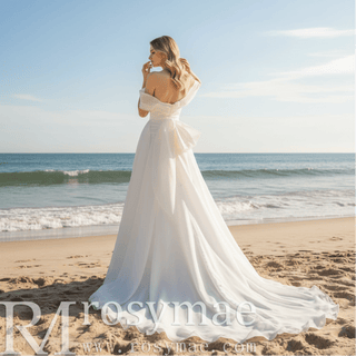 Off the Shoulder Ruched Organza Wedding Dresses - Rosymae
