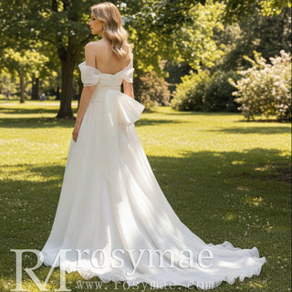 Off the Shoulder Ruched Organza Wedding Dresses - Rosymae