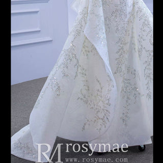 Off the Shoulder Ruffle Wedding Dress with Detachable Overskirt - Rosymae