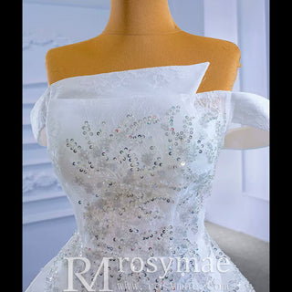 Off the Shoulder Ruffle Wedding Dress with Detachable Overskirt - Rosymae