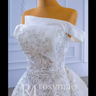 Off the Shoulder Ruffle Wedding Dress with Detachable Overskirt - Rosymae