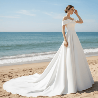 Off the Shoulder Satin Simple Elegant Wedding Dresses - Rosymae