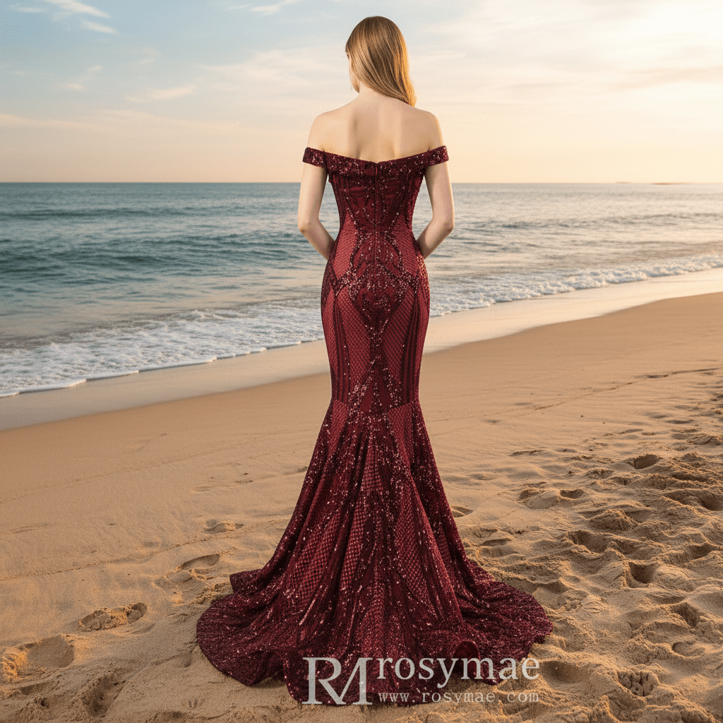 Off the Shoulder Sequined Gowns for the Mother of the Bride Dress - Rosymae