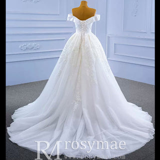 Off the Shoulder Sheath Ruched Wedding Dress with Overskirt - Rosymae