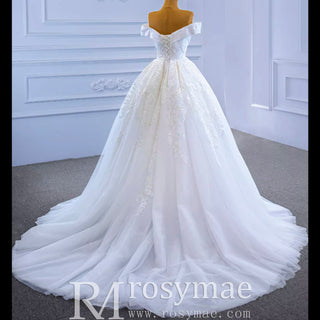 Off the Shoulder Sheath Ruched Wedding Dress with Overskirt - Rosymae