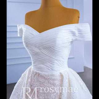 Off the Shoulder Sheath Ruched Wedding Dress with Overskirt - Rosymae